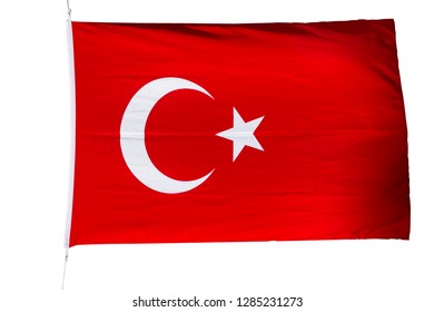 Waving Turkish Flag Isolated On White Background