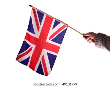 Waving The Union Jack Flag Against A White Background