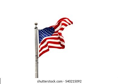 Waving USA Flag On White Background