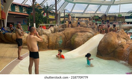 Wavre, Belgium - July 30, 2022; Crowd Of People Enjoying Their Time At Walibi Theme Park In Wavre