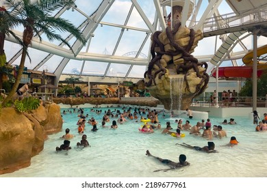 Wavre, Belgium - July 30, 2022; Crowd Of People Enjoying Their Time At Walibi Theme Park In Wavre