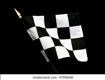 Wavy Black and White Finish Line Checkered Flag isolated on black background