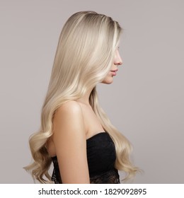 wavy blonde hair side view in profile. Copycpase