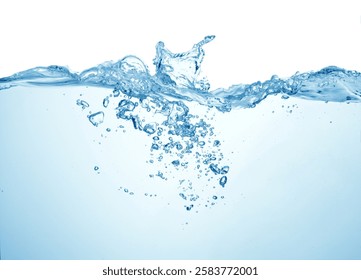 Superficie de agua clara ondulada con burbujas y salpicaduras