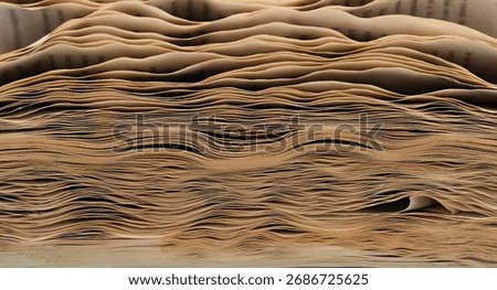 Wavy dry papers background, selective focus. Dry paper pages of a book after being immersed in water