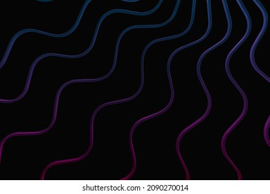 wavy lines pattern gradient of colors, blue, purple, violet, red on a black background. abstract texture background. concept of motion, fluidity, modern and futuristic. Shine colorful shapes on dark