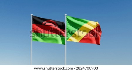 Wavy Malawi and Congo Flags and Clear Blue Sky