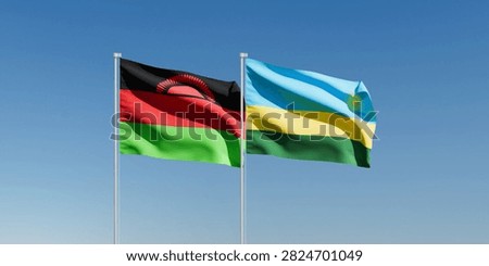 Wavy Malawi and Rwanda Flags and Clear Blue Sky
