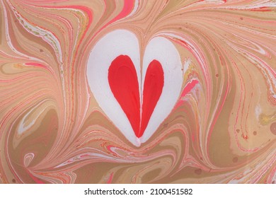 A Wavy Marble Ink Texture And A Red Heart On Watercolor Paper Background  Marble Stone Image