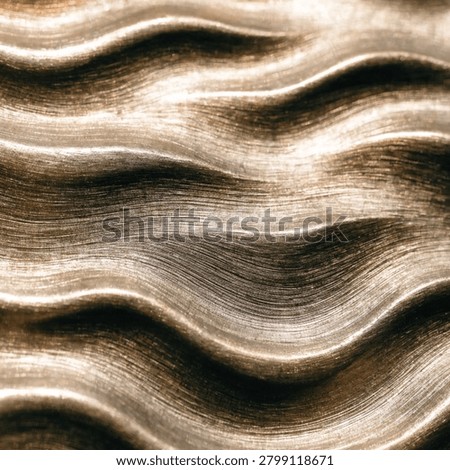 Wavy metallic surface with a linear texture and bronze coloration, displaying a detailed and abstract background with subtle light and shadow.