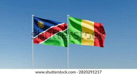 Wavy Namibia and Mali Flags and Clear Blue Sky