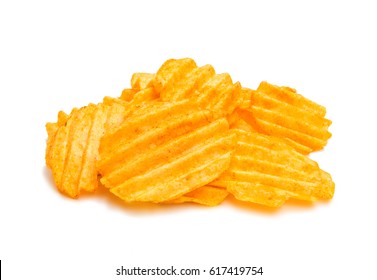 Wavy Potato Chips On A White Background