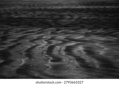 Wavy ripple patterns in dark wet sand