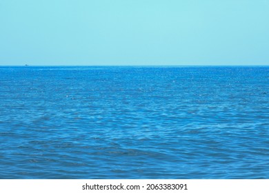 Wavy Seascape, Seascape With Sea Horizon And Clear Pale Blue Sky - Background