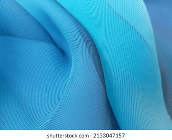 Wavy turquoise blue transparent fabric in folds (macro, texture).
 - Shutterstock ID 2133047157