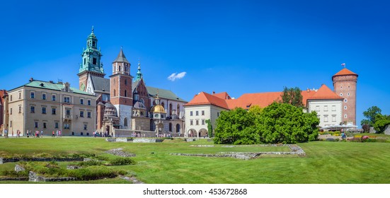Wawel, royal castle and cathedral in Cracow, Poland. Panorama view from inside of the castle.