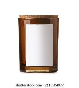 Wax Candle In Glass Holder On White Background