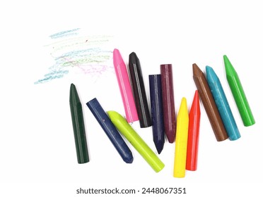 Wax pastel, colorful crayons isolated on white, top view - Powered by Shutterstock