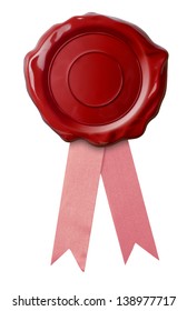 Wax Seal With Pink Ribbon Isolated