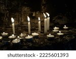 Wax, taper and tea candles burn outside the tomb of King David on Mount Zion in the Old City of Jerusalem. 