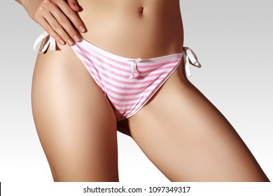 Waxing For Beautiful Woman. Brazilian Laser Hair Removal Bikini Line An Sexy Body Shapes. Body Care And Clean Skin. Sexy Woman In Spa