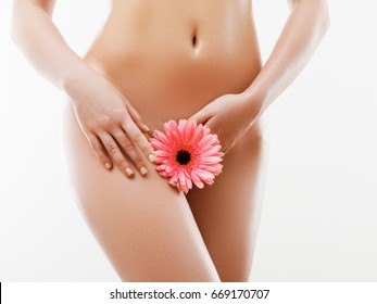 Waxing For Beautiful Woman. Brazilian Laser Hair Removal Bikini Line An Sexy Body Shapes. Close-up Of Sexy Female. Body Care And Clean Skin