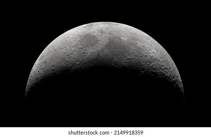 Waxing Crescent Moon Photographed In Color. Many Terrain Formations Are Visible, Such As Craters, Highlands, Lava-flooded Areas Of The Lunar Mare, And Traces Of Blowout Material From Crater Formation.