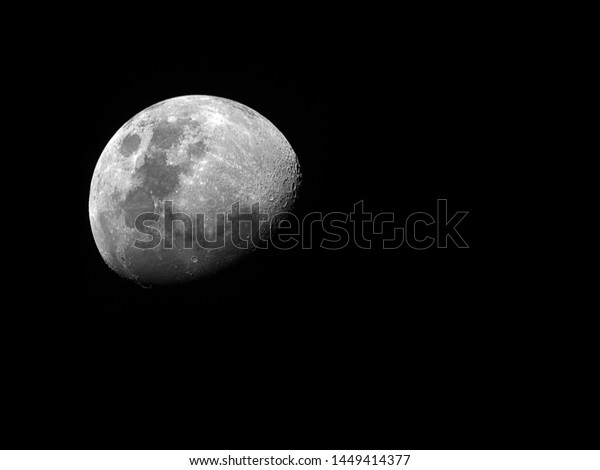Waxing gibbous moon /  It is the fifth\
largest natural satellite in the Solar\
System