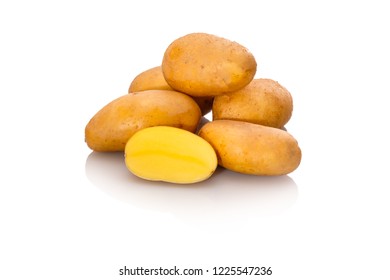 Waxy potatoes Glorietta raw heap white isolated - Shutterstock ID 1225547236