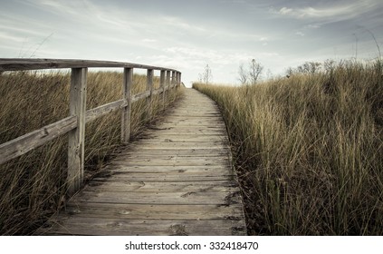 The Way Forward. Steep Boardwalk Trail Leads To  The Top Of A Sand Dune And Sweeping Vistas Of Lake Huron.