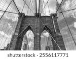 way to manhattan. brooklyn bridge in new york. amazing scenery of brooklyn bridge in metropolis. architecture of historic bridge in brooklyn. american architecture landmark. crossing hudson river