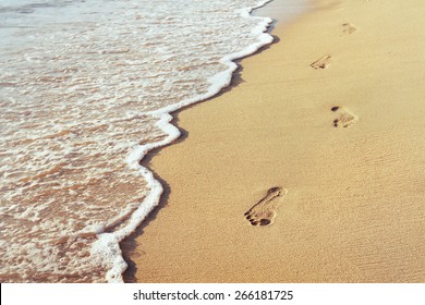 Way To New Life, Wellbeing Concept, Footprints In The Sand