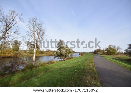 Similar – Image, Stock Photo Floods on the Lenne: protective wall for the city center