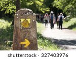 Way of St James , Camino de Santiago ,  sign shells  marks for pilgrims to Compostela Cathedral ,Galicia, Spain
