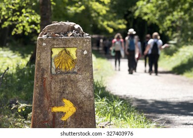 Way of St James , Camino de Santiago ,  sign shells  marks for pilgrims to Compostela Cathedral ,Galicia, Spain
