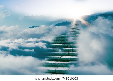 The way to success concept : stair on the cloud - Shutterstock ID 749010103
