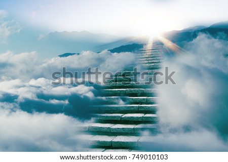 The way to success concept : stair on the cloud