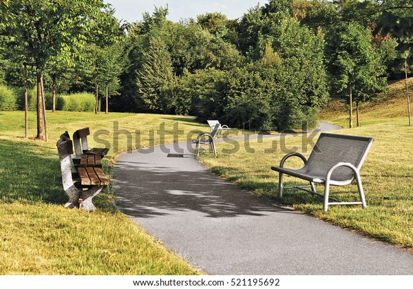 Way Through Park Benches City Photomanipulation Stock Photo Edit