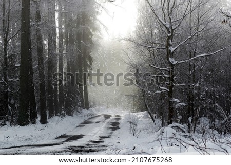 Similar – Winter fog on the footpath