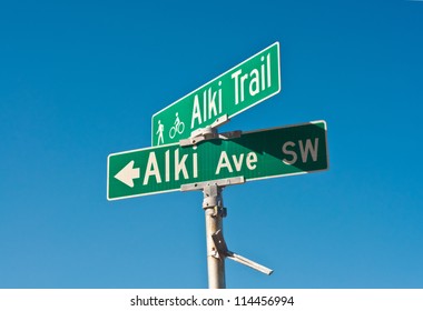 Waymark On Alki Beach Of Seattle