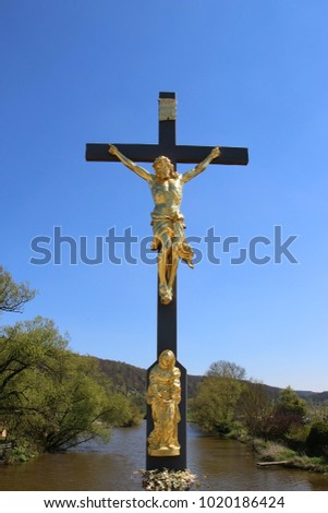 wayside cross near Dollnstein in the Altmuehl valley, Bavaria, Germany