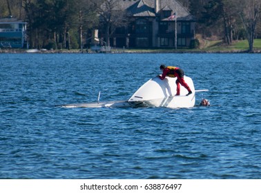 Wayzata Minnesota USA - April 23, 2017 Sinking Sailboat