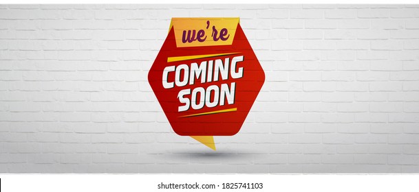 We Are Coming Soon Facebook And Social Media Cover Banner Written On A Red Shape With White Bricks Background. Coming Soon Announcement Cover, Banner For Facebook And Social Media Post