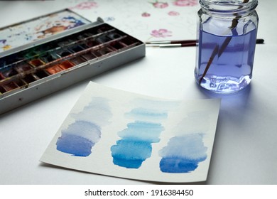 We Draw Watercolour Sketches With Watercolour Paints On Watercolour Paper And Wash The Brush In Water.