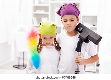 We Hate These Cleaning Up Days - Upset Kids In Their Room