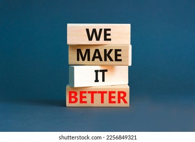 We make it better symbol. Concept words We make it better on wooden blocks. Beautiful grey table grey background. Business we make it better concept. Copy space. - Shutterstock ID 2256849321