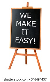 WE MAKE IT EASY! message Wood art board   white background