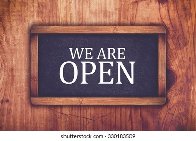 We Are Open Shop Message Board, Retro Toned Chalkboard Rustic Oak Wood Store Opening Hours Door