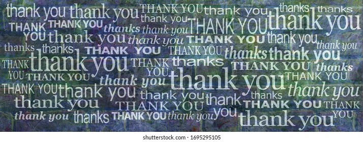 We really can't thank you enough banner -  grunge blue green rustic brick wall with many different size and fonts saying thank you and thanks 
 - Powered by Shutterstock
