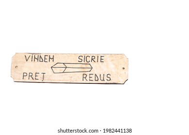 We sell coffins, low price (Vindem sicrie, pret redus). Coffins for sale ad. - Shutterstock ID 1982441138